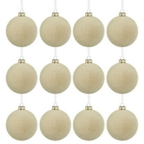 PEONAVET 12 Pcs Velvet Christmas Balls Flocked Christmas Tree Ball Ornaments Plastic Balls Xmas Decorative Hanging Ornaments Christmas Tree Decoration(Beige,2.36inch)