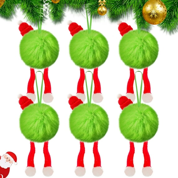 PEONAVET Christmas Lime Green Furry Ball Ornaments,Soft Faux Fur Hanging Christmas Tree Decorations for Xmas Tree Party Gift Supplies