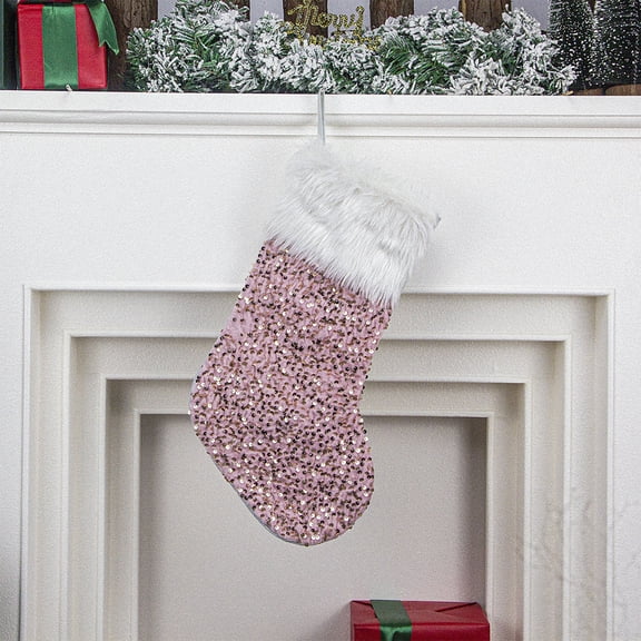 Under $1 PEONAVET Christmas Stocking 17.7 In Large Knitted Xmas Stocking for Fireplace Christmas Party Decoration(Pink)