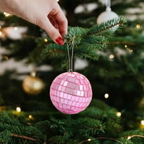 PEONAVET Glass Mirror Christmas Ball Ornaments,1.18" Mini discos Ball Ornaments for Party Christmas Xmas Tree Hanging Reflective Mirror Ball Decoration(Pink)