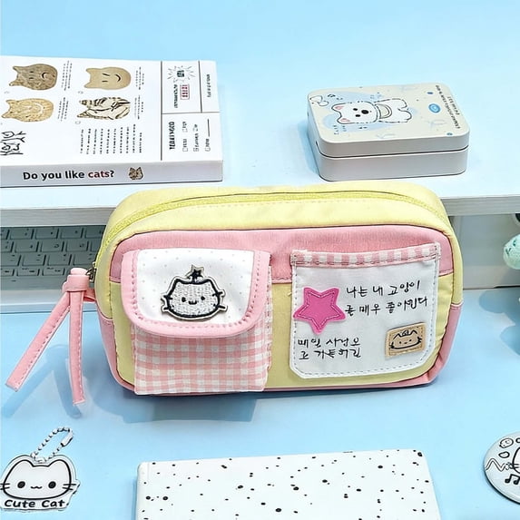 Under $1 Pencil Case, Cute Cat Non-Woven Portable Pen Pouch, Korean Style Compact Stationery Organizer for College by PALIFEUR