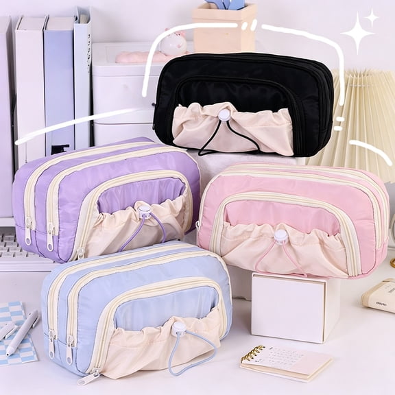 Under $1 Pencil Case, Drawstring Large Capacity Multi-Layer Fabric Pen Pouch, Stain-Resistant Stationery Organizer for Junior College by PALIFEUR
