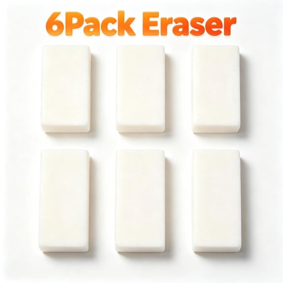 Under 1$ Product! 6 Count Rectangular Erasers for Class Office and Daily Use, White, Art Eraser for Drawing, Stationery Supplies