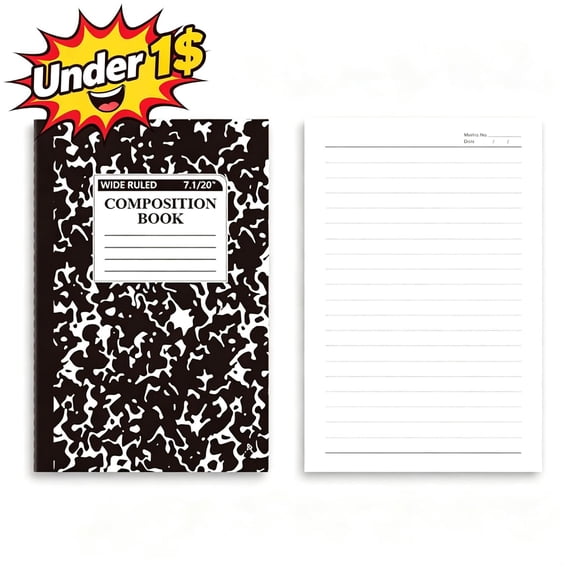 Under 1$ Product Standard Size Wide Ruled Book, Durable Classic Notebook for College, Writing, Note Taking, Journaling and Daily Office Supplies