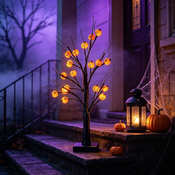 Under 1 dollar Halloween Savings 23.62in Halloween Pumpkin Tree Lights Halloween Decorations indoor Outdoor