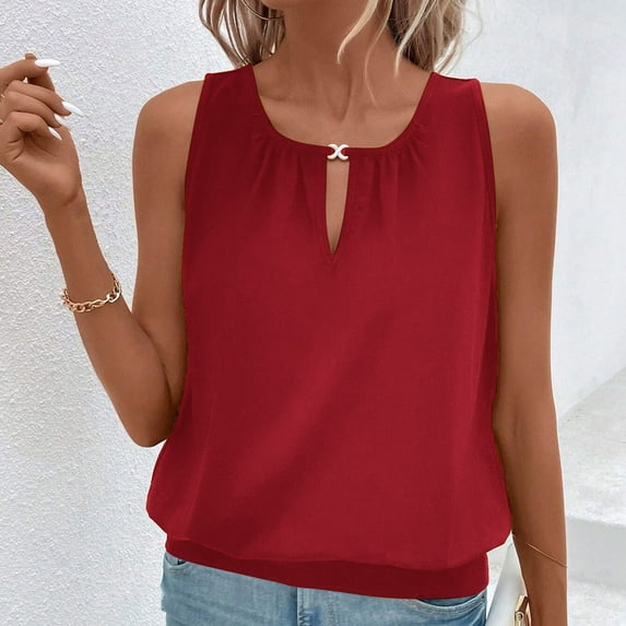 Dgankt Shapewear for Women Fashion Elegant Sense Personality Buckle Round Neck Solid Color Tank Top