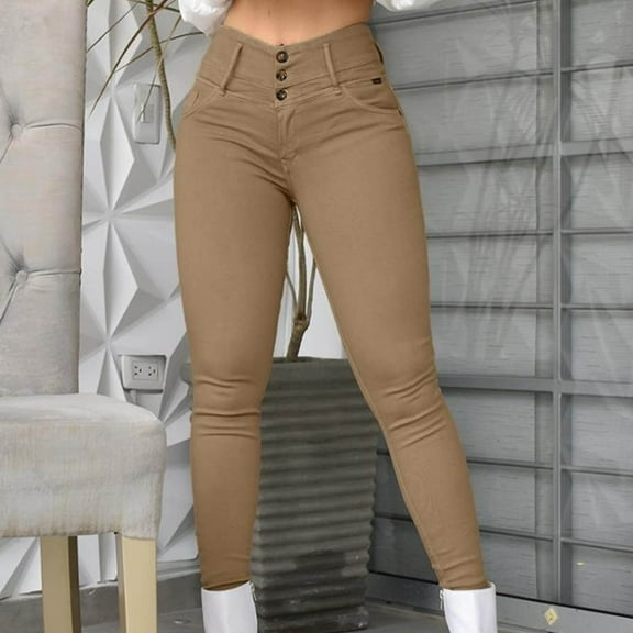 Dgankt Women’s Work Pants Women'S Spring/Summer Mid-Waist Pocket Overalls Casual Skinny Pants