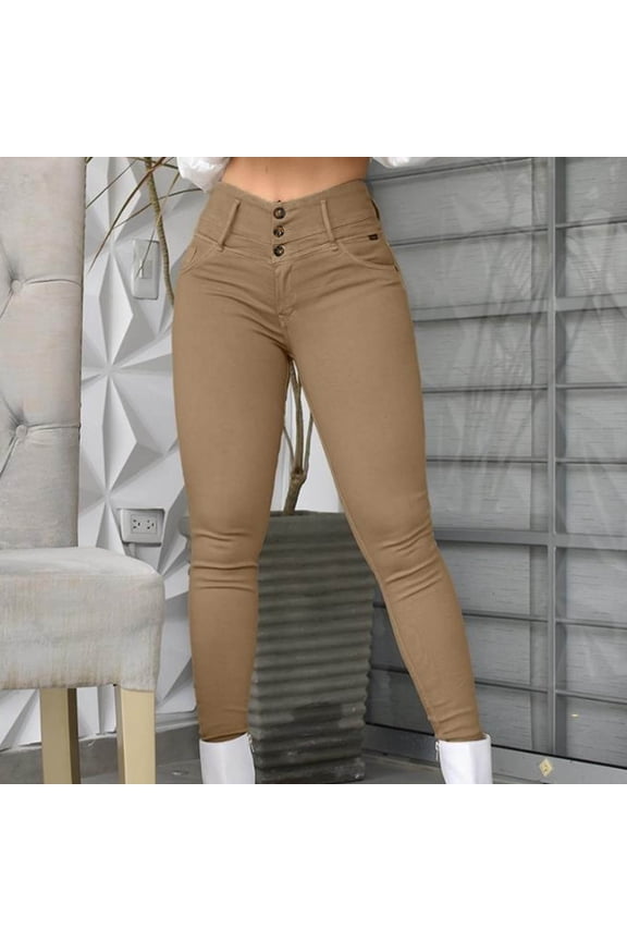 Women’s Work Pants Women'S Spring/Summer Mid-Waist Pocket Overalls Casual Skinny Pants