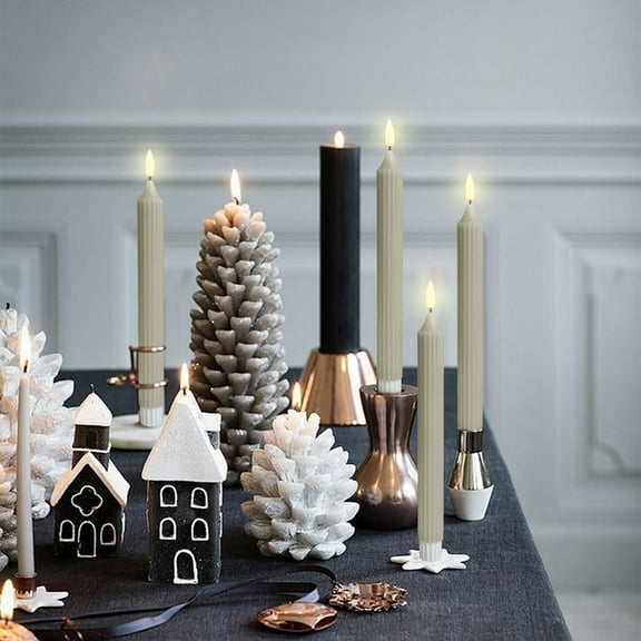 Under 10,12-Pack Battery Operated Flameless LED Taper Candles, Fake Candles for Home and Event Decorations Santa Gifts|Plastic,Gray,Vsgery