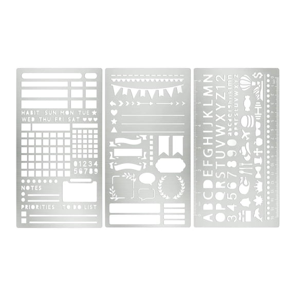 Under 10$ 3PCS Metal Stencils Journal Planner Stencils for Reusable Alphabet Template for Journaling Planner Journal