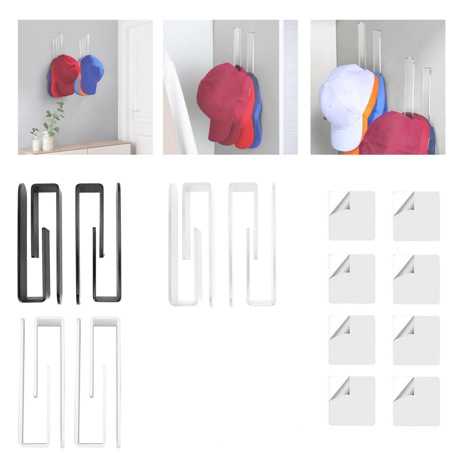 Under 10,'4-Pack Adhesive Hat Hooks, Wall-Mounted Acrylic Rack, Easy ...