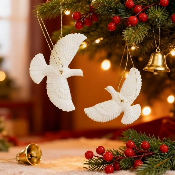 Under $10 4Pc Dove Ornament, White 4 Christmas Tree Decor, Turtle Christmas Ornament Xmas Tree Hanging Decor Home Decoration for Family Friends