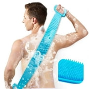 Under 10$ Back Scrubber for Shower Two Size for Choosing Inmorven Bath Body Brush Silicone Back Brush Extra Long Exfoliating Body Scrubber with Handle for Men and Women.(Blue)