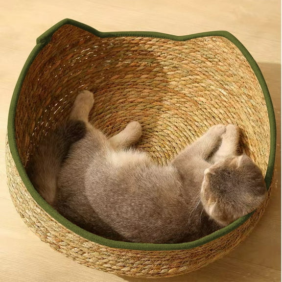 Under $10 Cat Bed, Straw Woven Cat Baskets Bed, Round Wicker Cat Basket Nest, Non-Slip Cozy Kitten Bed for Cats Small Dog