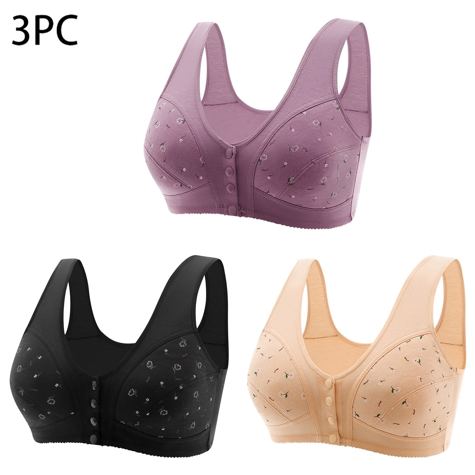 Rciityk 3PC Daisys Bras for Older Women, Comfortable No Underwire Front ...