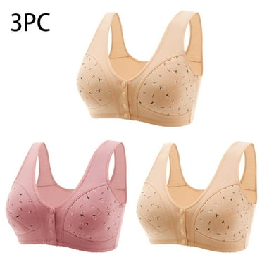Under$10 Clearance Rciityk 3PC Daisys Bras for Older Women Plus Size Front Closure Bras No Underwire Front Button Bra Comfy Soft Push up Bras - Spring/Summer Savings Clearance