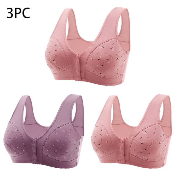 Rciityk 3PC Front Closure Bras for Women Plus Size Full Coverages Push Up Wireless Bra Comfort Everyday Bralettes Gifts for Mom