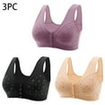 thumbnail image 1 of Rciityk 3PC Front Closure Bras for Women No Underwire Comfortable Breathable Senior Wireless Snap Closing Push Up Bra Everyday Bras, 1 of 8