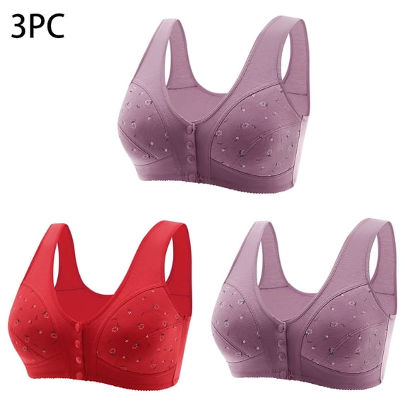 Rciityk 3PC Plus Size Bras for Women Everyday Bra Front Button Closure for Older Women Comfortable No Underwire Full Coverages Bras Mother's Day