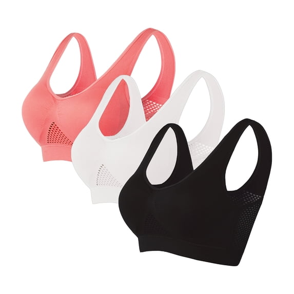 Rciityk 3PC Sports Bras for Women Wirefree Fashion Workout Yoga Gym No Underwire Fitness Bra Comfort Full Coverages Solid Color Sleep Bra