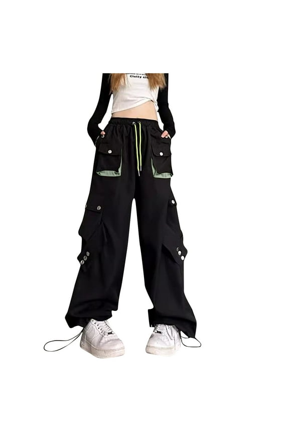 Plus Size Womens Clothing Women Baggy Streetwear Wide Leg Pants with Pockets High Waist Drawstring Goth