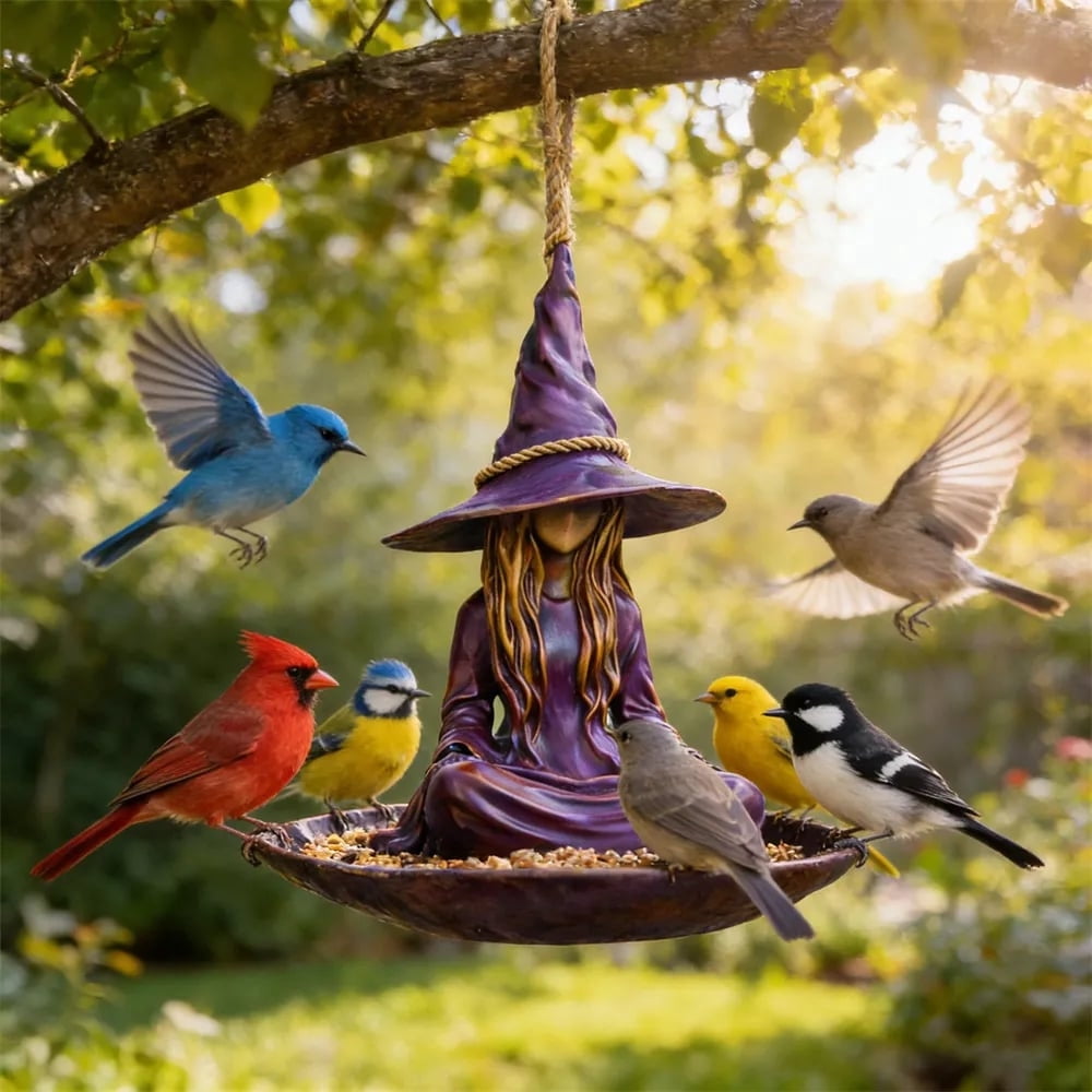 Clearance! 2026 New Halloween Witch Bird Feeder - Meditating Witch Garden Bird Feeder Garden Decoration - Statue Bird Feeders for Outdoors Hanging - Halloween Gifts for K*ids Women Men Mom Dad