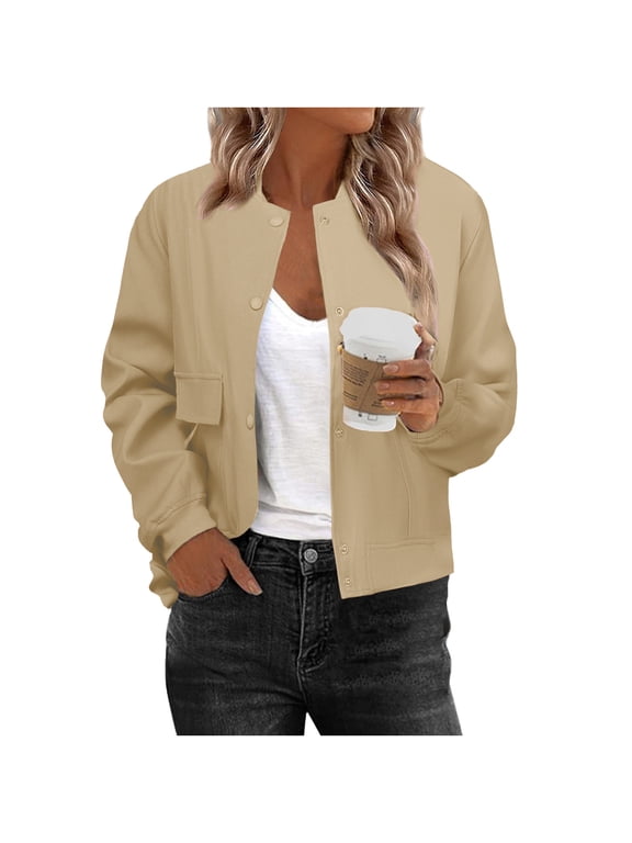 Under10 EGNMCR Bomber Jacket Women Varsity Casual Button Down Lightweight Fall Fashion Short School Outfits with Pockets Fall Winter