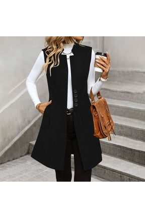 Under10 EGNMCR Women's Sleeveless Vest Blazer Fully Lined Spring Casual Long Blazer Open Front Work Office Tops Jacket Pockets Fall Winter