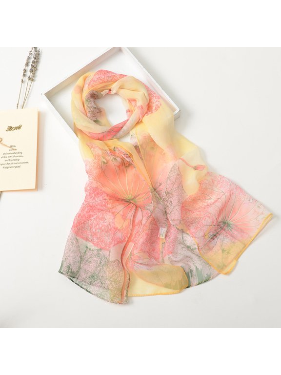 Under $ 10 Fashion Daily Essential Long Printed Scarf Soft Flowy Shoulder Wrap Shawl Women Portable Travel Neck Decor