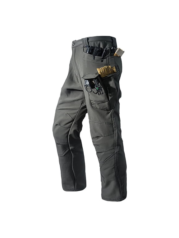 Under $10 Fleece Lined Tactical Pants for Men Waterproof Construction Cargo Pants with Multi Pockets for Hiking Outdoor Work Gray L