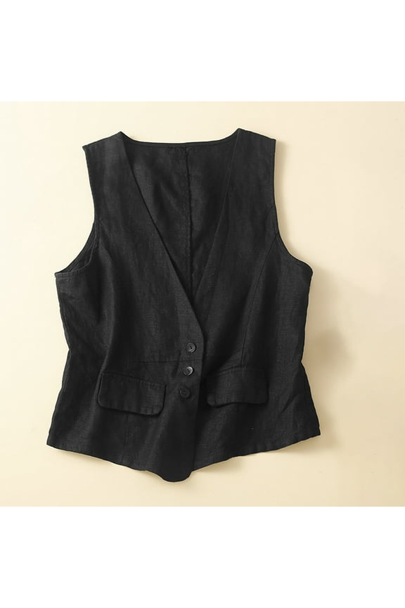 Under $10 HOZADOIE Vest For Women Sherpa Vest Winter Linen Tank Tops Button Up Comfortable Jackets Lightweight Fall Outwear