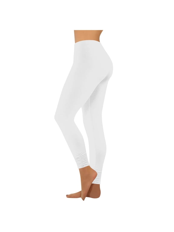 Under $10 High Waisted Leggings for Women Buttery Soft Workout Stretch Gym Yoga Pants Solid Color Casual Fashion Trousers White M