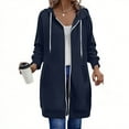 thumbnail image 1 of Under $10 Hoodies for Women, Women's Casual Loose Solid Color Pocket Long Sleeved Double Zipper Hooded Sweatshirt Top, Navy XXL, 1 of 7