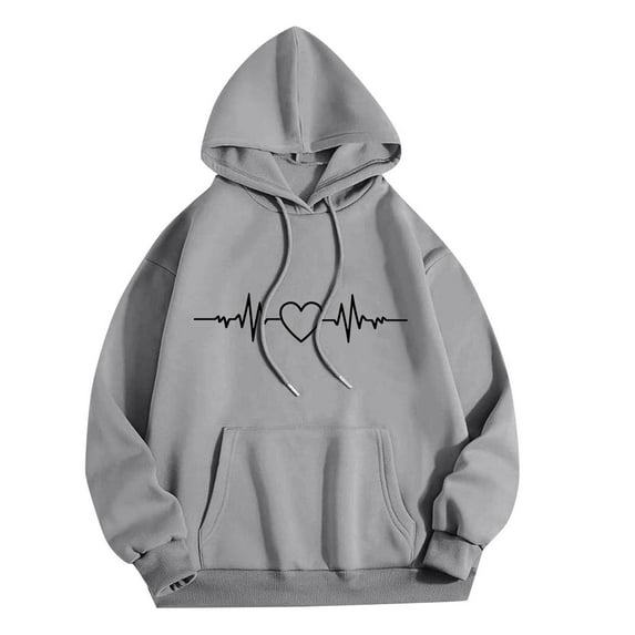 Under $10 Hoodies for Women, Women's Casual Printed Round Neck Long Sleeved Loose Hooded Sweatshirts, #3Gray M