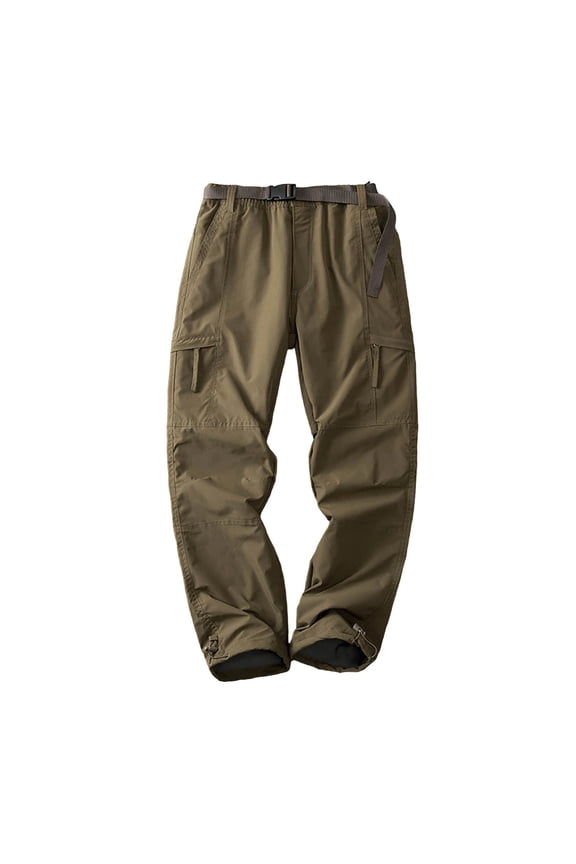 Under $10 Men's Hiking Pants, Waterproof Softshell Cargo Work Tactical Pants with Polar Fleece Lined, Windproof & Warm Khaki XXL