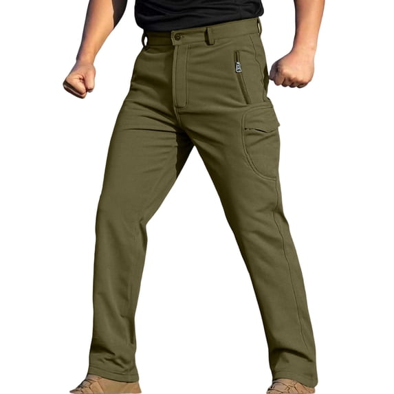 Under $10 Men's Snowpants Waterproof Insulated Fleece Lined Tactical Cargo Pants Winter Work Warm Outdoor Hiking Zipper Bottom Green XL