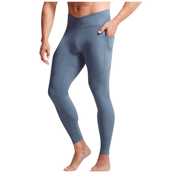Under $10 Mens Crossover Compression Pants Workout Long-Distance Running Basketball Tights Leggings with Pocket Sports Gear