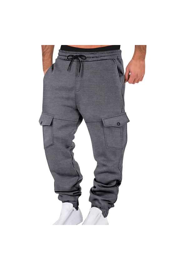Under $10 Mens Fleece Lined Jogger Pants Warm Winter Sweatpants with 6 Pockets Athletic Drawstring Trousers for Outdoor