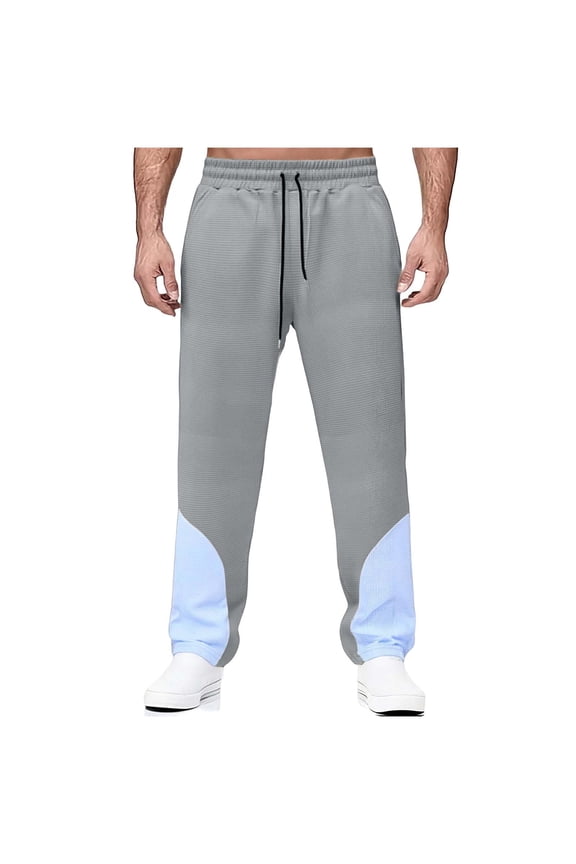 Under $10 Mens Patchwork Sweatpants with Pockets High Waist Drawstring Wide Straight Leg Joggers Casual Workout Sports Trousers Dark Gray S