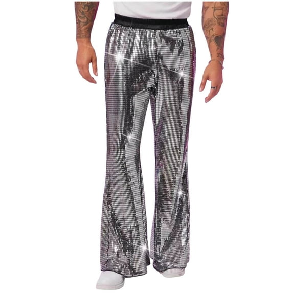 Under $10 Mens Sequin Disco Pants Bell Bottom 70s 80s Vintage Sparkle Flare Pant Nightclub Party Dance Pants