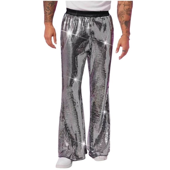 Under $10 Mens Sequin Disco Pants Bell Bottom 70s 80s Vintage Sparkle Flare Pant Nightclub Party Dance Pants