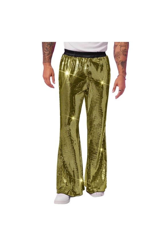 Under $10 Mens Sequin Disco Pants Bell Bottom 70s 80s Vintage Sparkle Flare Pant Nightclub Party Dance Pants