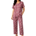 thumbnail image 1 of Under $10 Pajamas Set CNJKEHIUV Women's Cotton Pajama Set Short Sleeve Top & Pants 2-Piece Summer Sleepwear, 1 of 4
