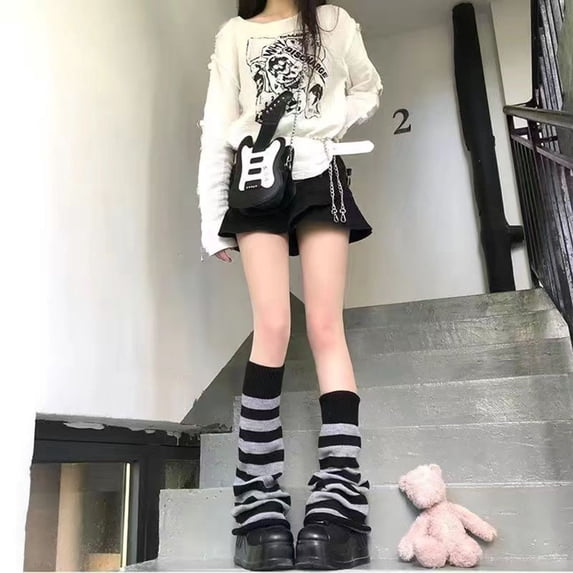 Under $ 10 Retro 80s Rib Knit Leg Warmers Soft Elastic Long Leg Cover for Dance Training Outdoor Sports Daily Wear