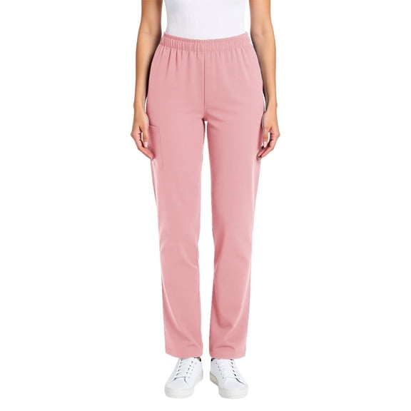 Under $10 Scrub Pants for Women Straight Leg Cargo Joggers Stretch Anti-Wrinkle Elastic Waist Work Medical Nursing Uniforms Pink M