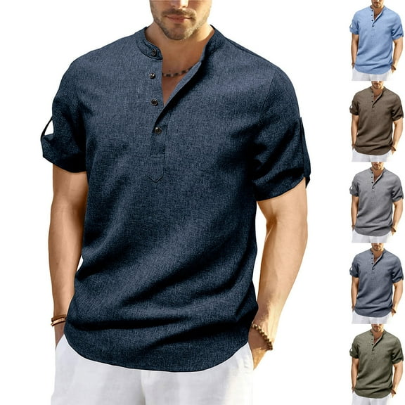 Under $10 Steals!Summer Fashion Plus Size Mens Shirts Solid Color Casual Short Sleeved Short Sleeved Round Neck