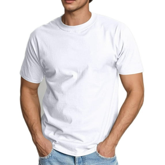 Under $10 Steals!Summer Fashion Plus Size Mens Shirts Solid Color Elastic Casual Sports Pullover Round Neck Short Sleeve