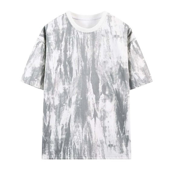 Under $10 Steals!Summer Fashion Plus Size Mens Shirts Solid Color Tie Tintage Casual Short Sleeved Concise Round Neck