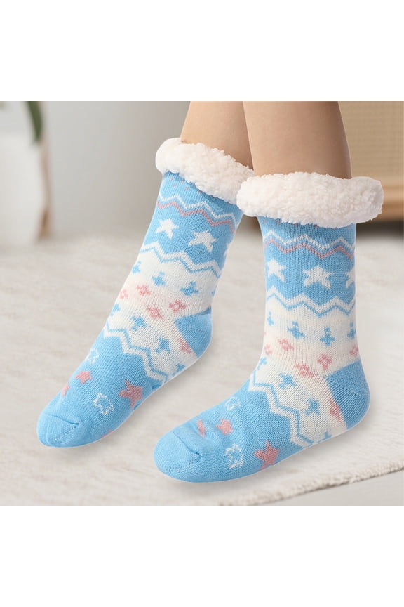 Under $ 10 Stockings Light Blue Christmas Fuzzy Slipper Socks With Grips Cozy Holiday Indoor Socks for Women(One Size)