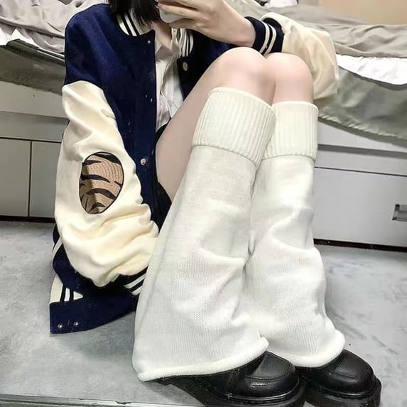 Under $ 10 Striped Knitted Loose Flared Leg Warmers Elastic Band Japanese Style Long Leg Cover Casual Daily Matching